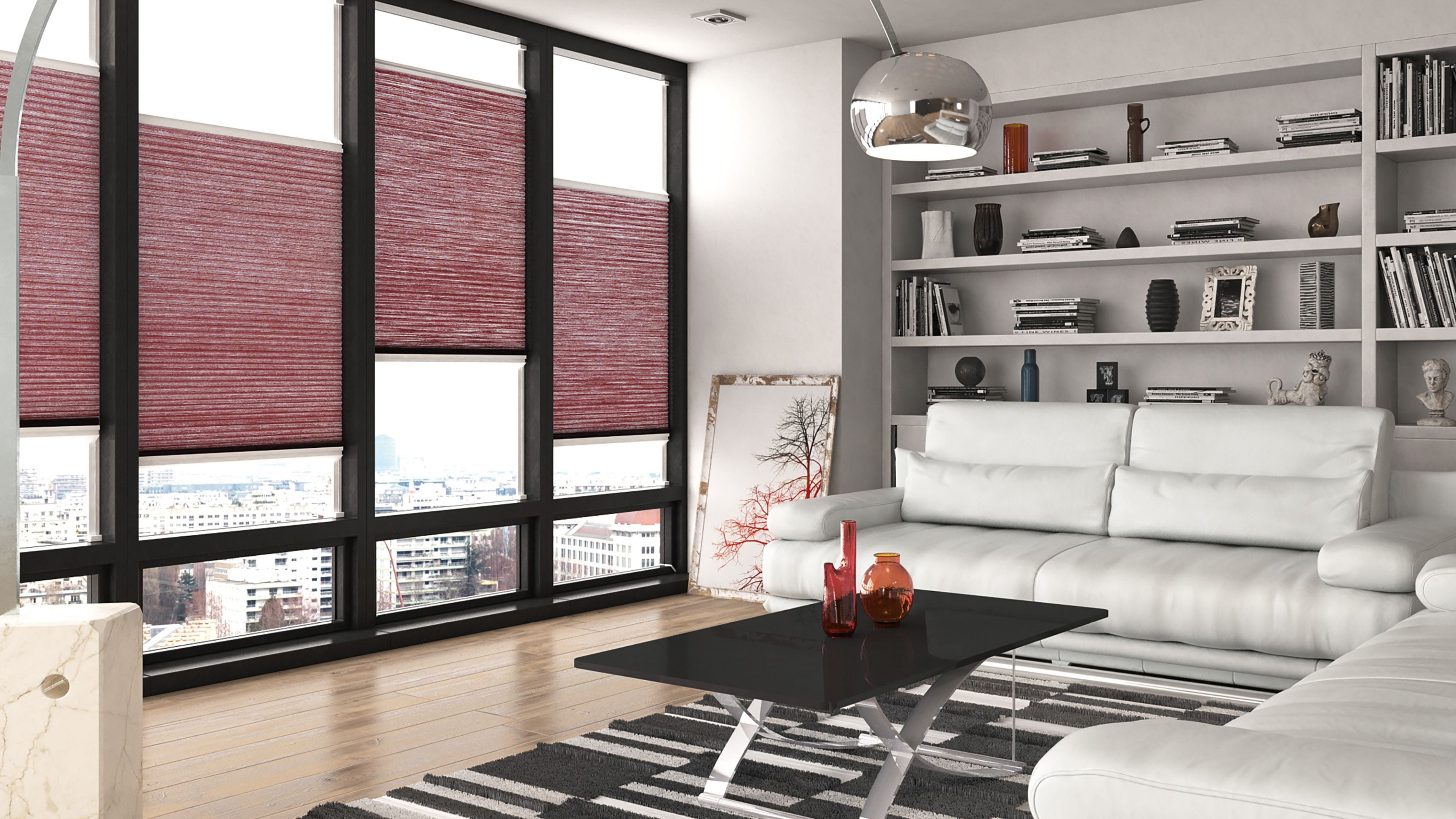 Wohnzimmer mit Teba DUETTE Wabenplissee