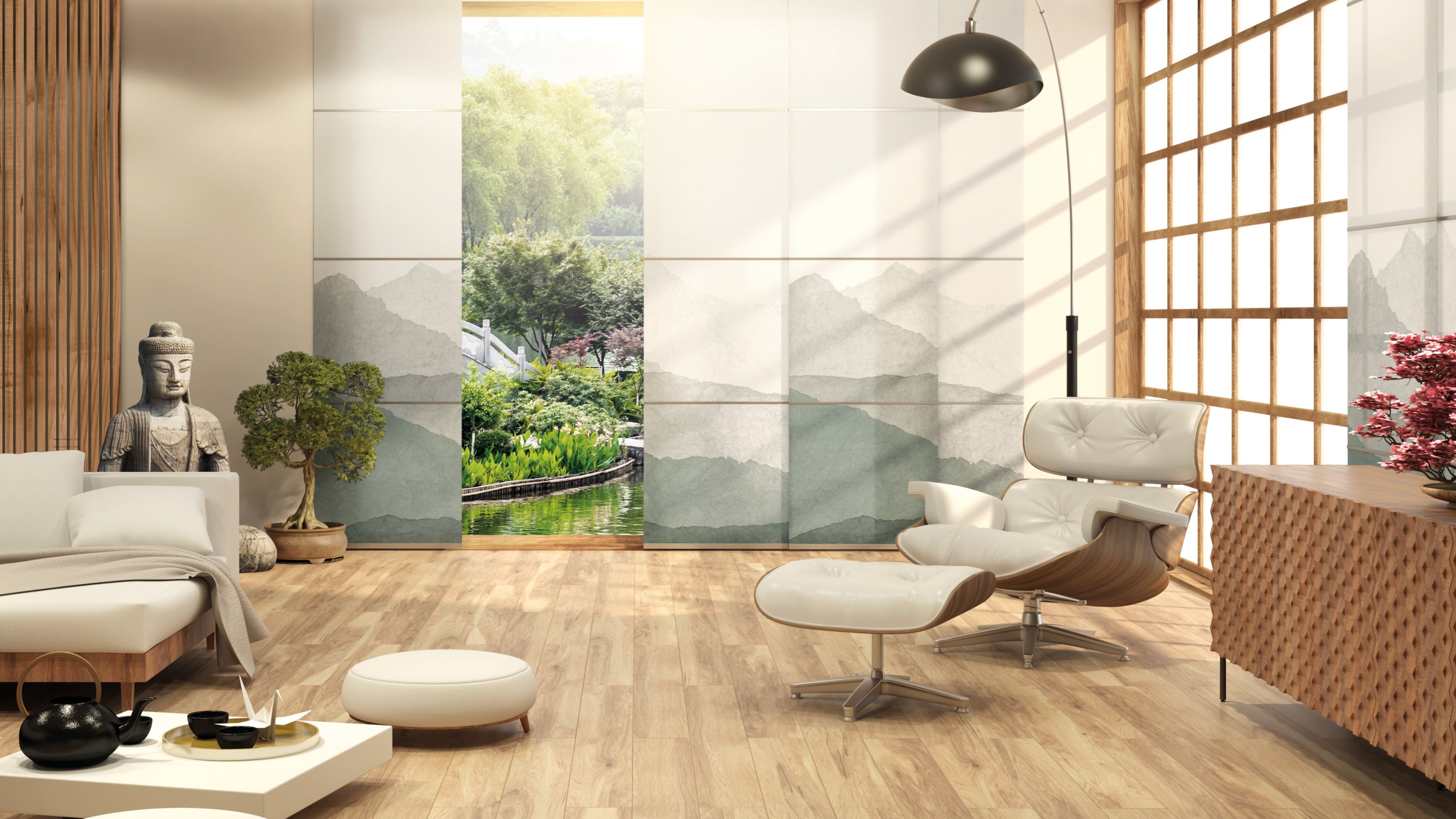 Wohnzimmer mit Flächenvorhang Teba