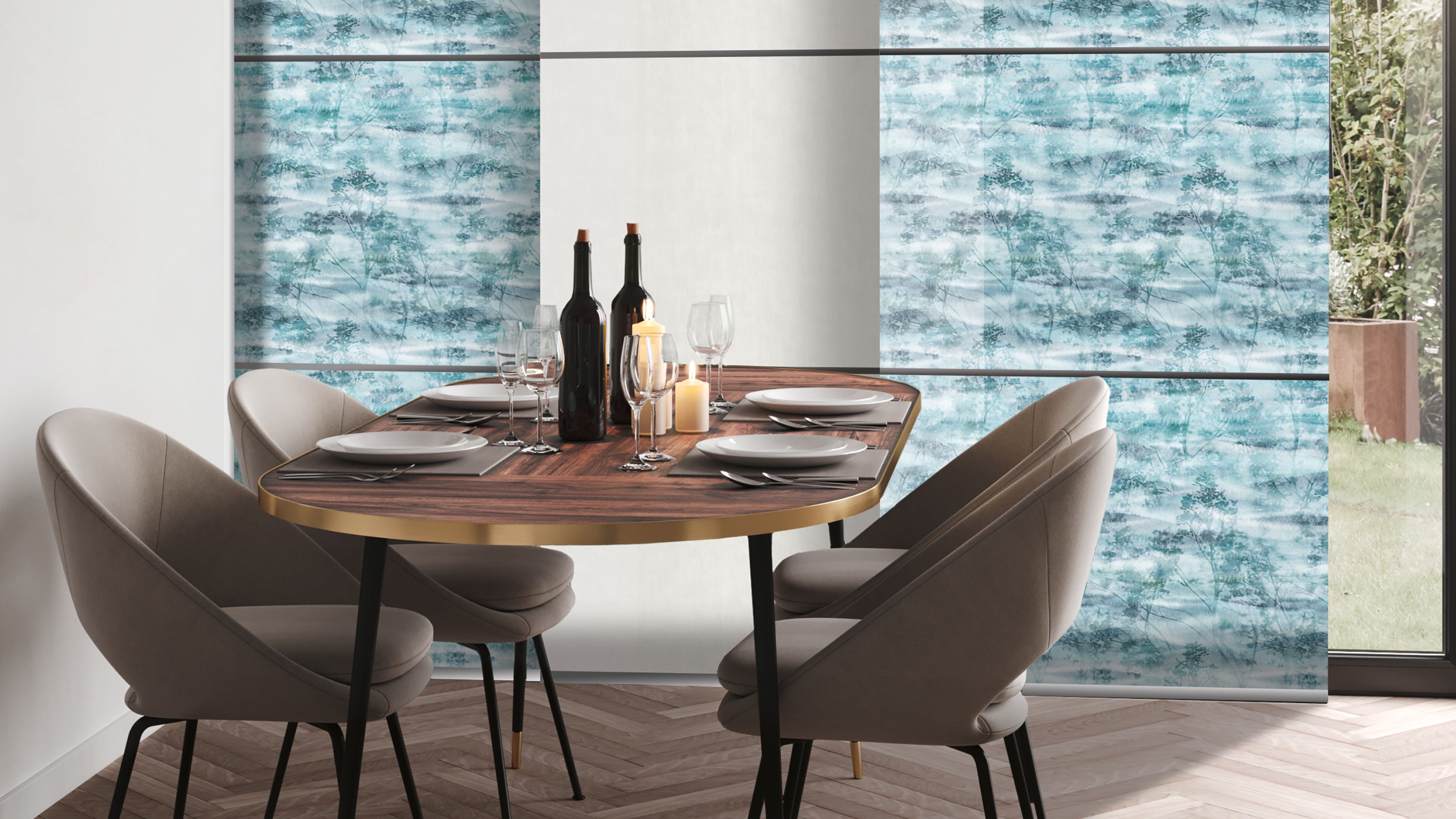 Blauer Flächenvorhang Esszimmer Teba