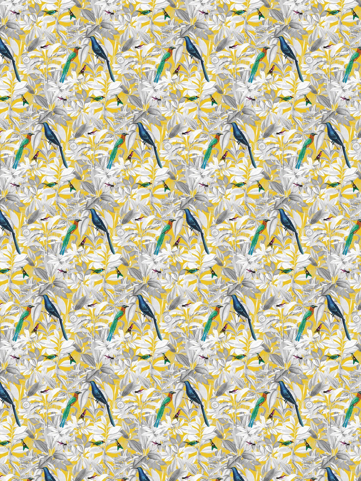 Flächenvorhang mit Gelben Vogel Stoffmuster