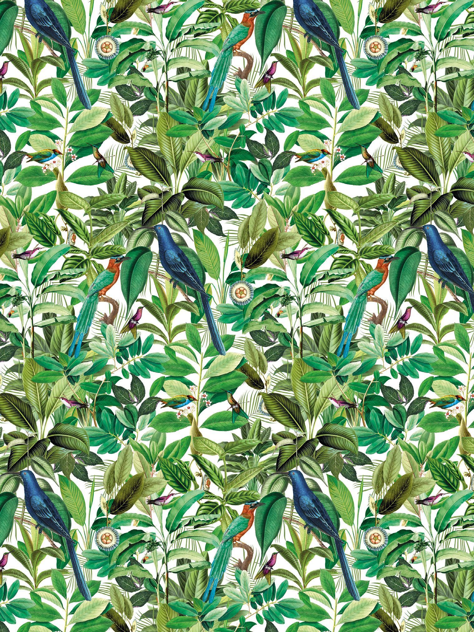 Flächenvorhang mit Grünem Vogel Stoffmuster