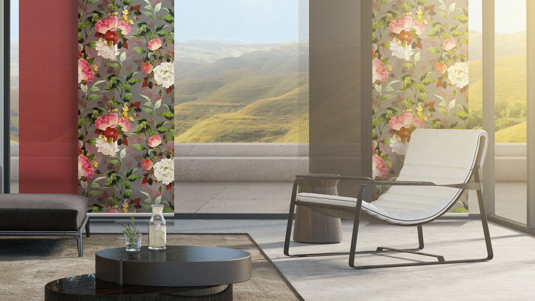 Teba Flächenvorhang mit dunklem floralen Muster