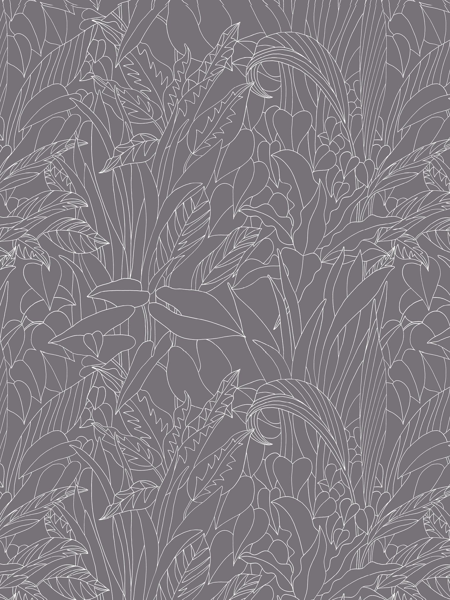 Flächenvorhang mit Grauen Blättern Stoffmuster