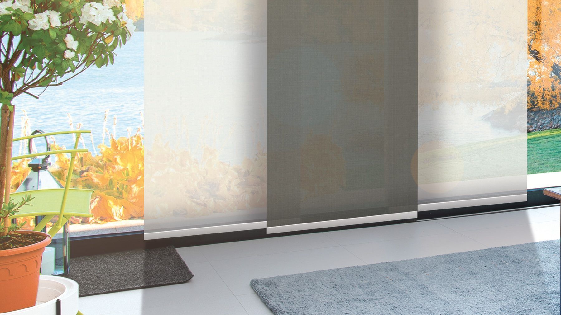 Graue und weiße Flächenvorhänge Teba