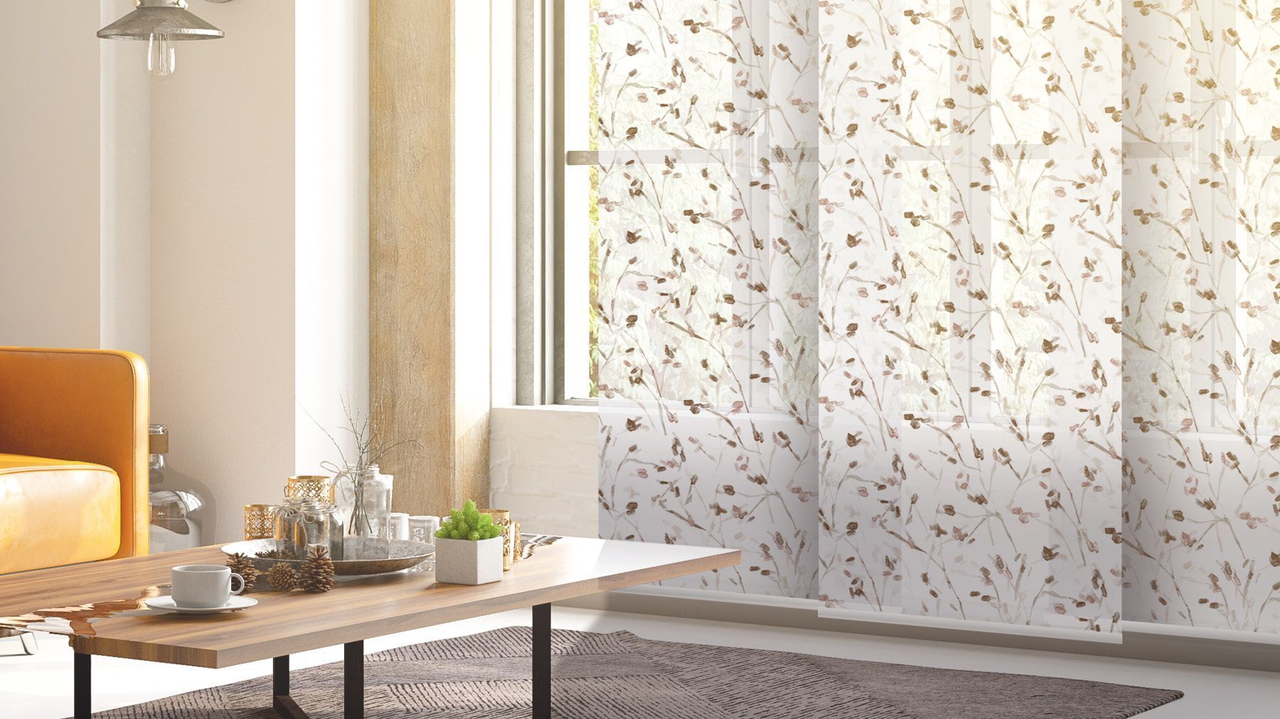 Teba Flächenvorhang im Wohnzimmer aus recycletem Polyester