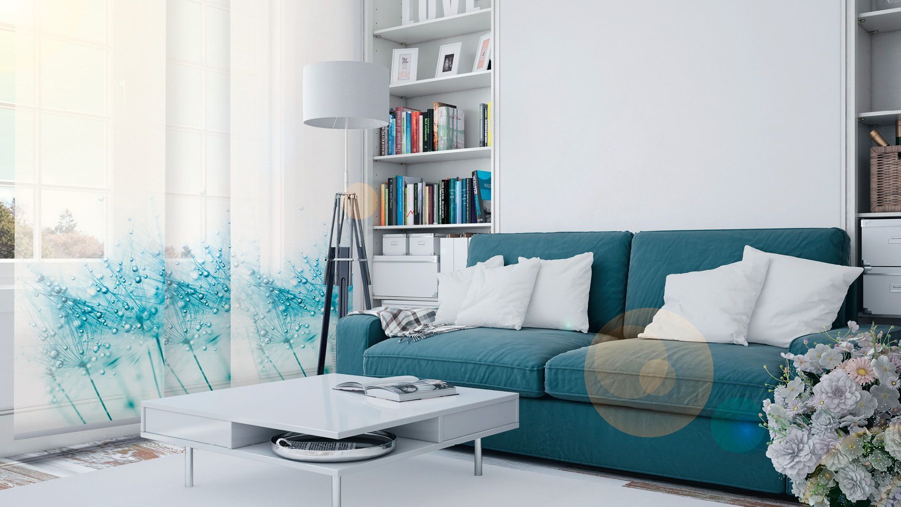 Wohnzimmer mit Flächenvorhang