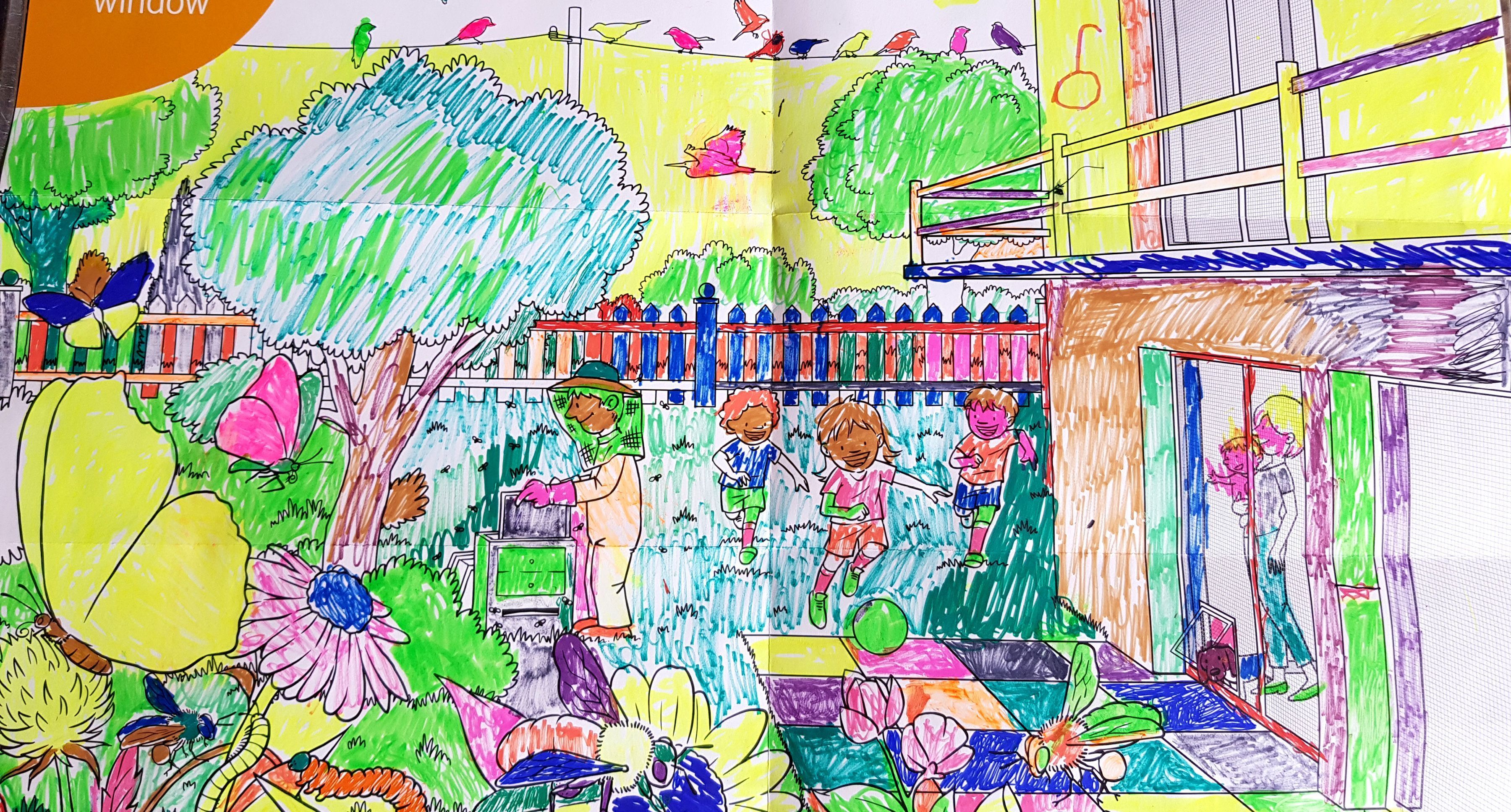 Ausgemaltes Bild aus dem Teba Insektenschutz Malbuch 5