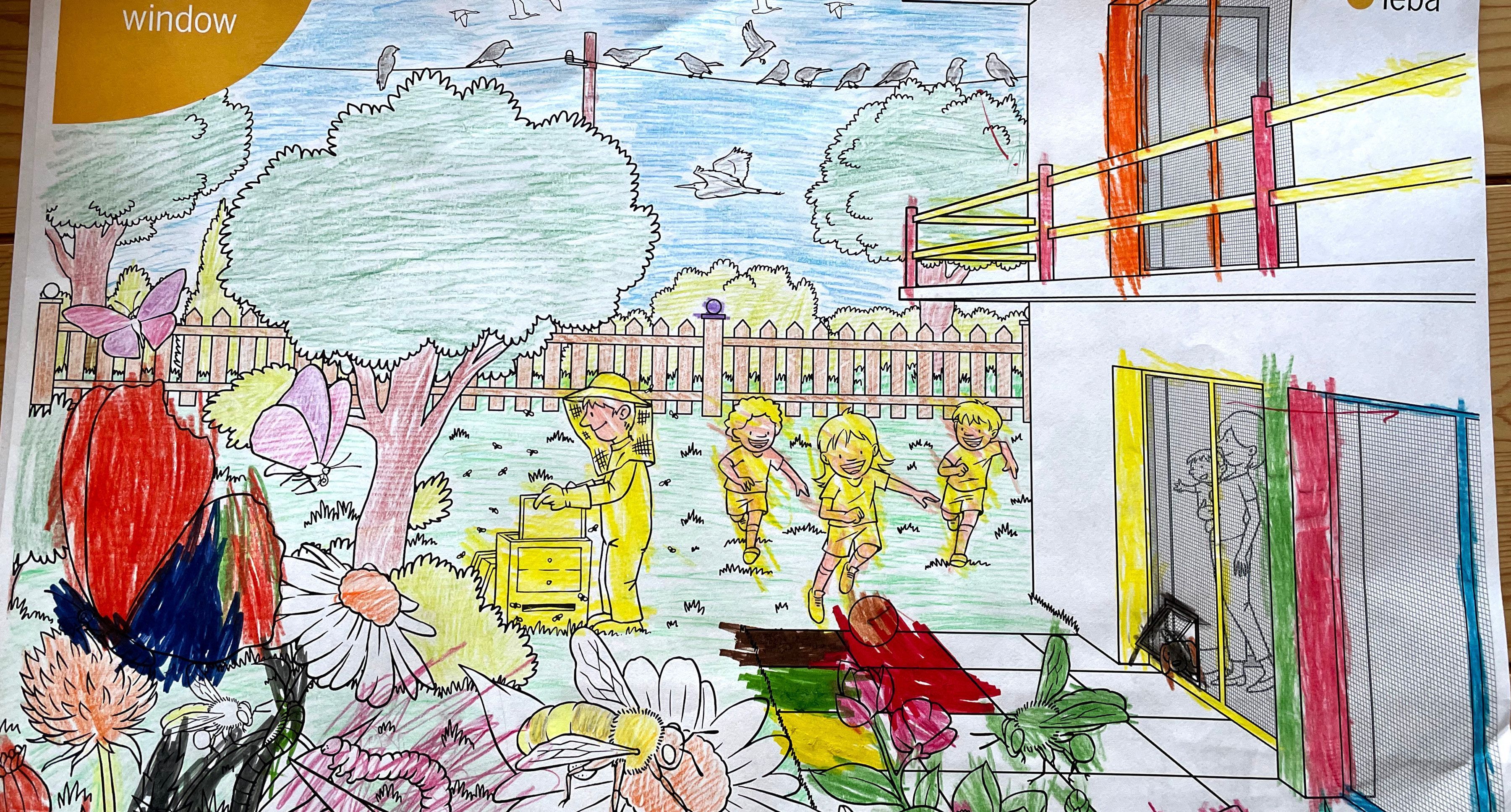 Ausgemaltes Bild aus dem Teba Insektenschutz Malbuch 9