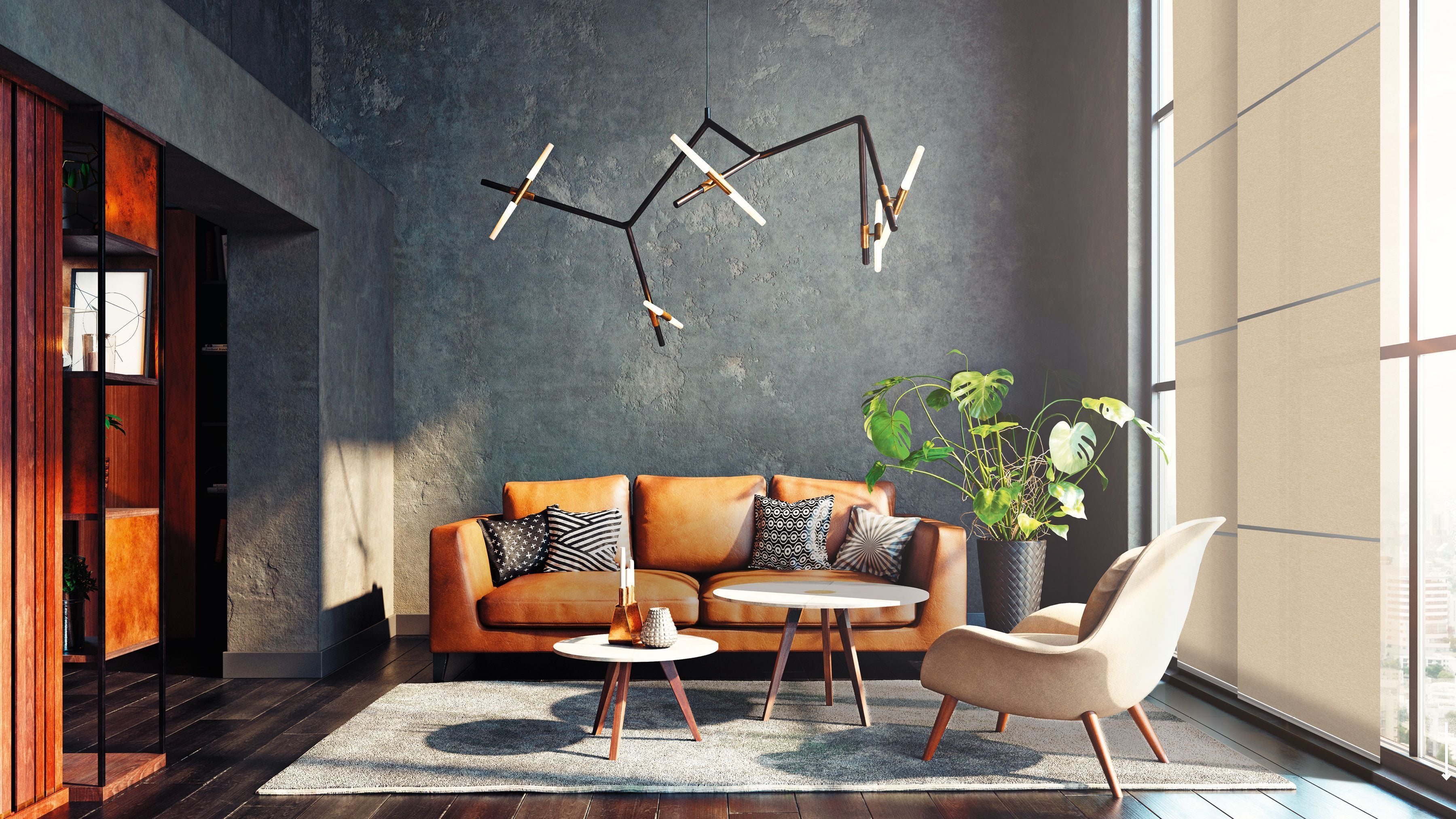 Industrial Wohnzimmer mit Teba Plissees