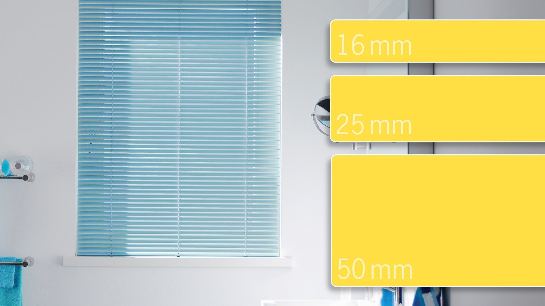 Teba Jalousie blau Fenster gelbe Balken