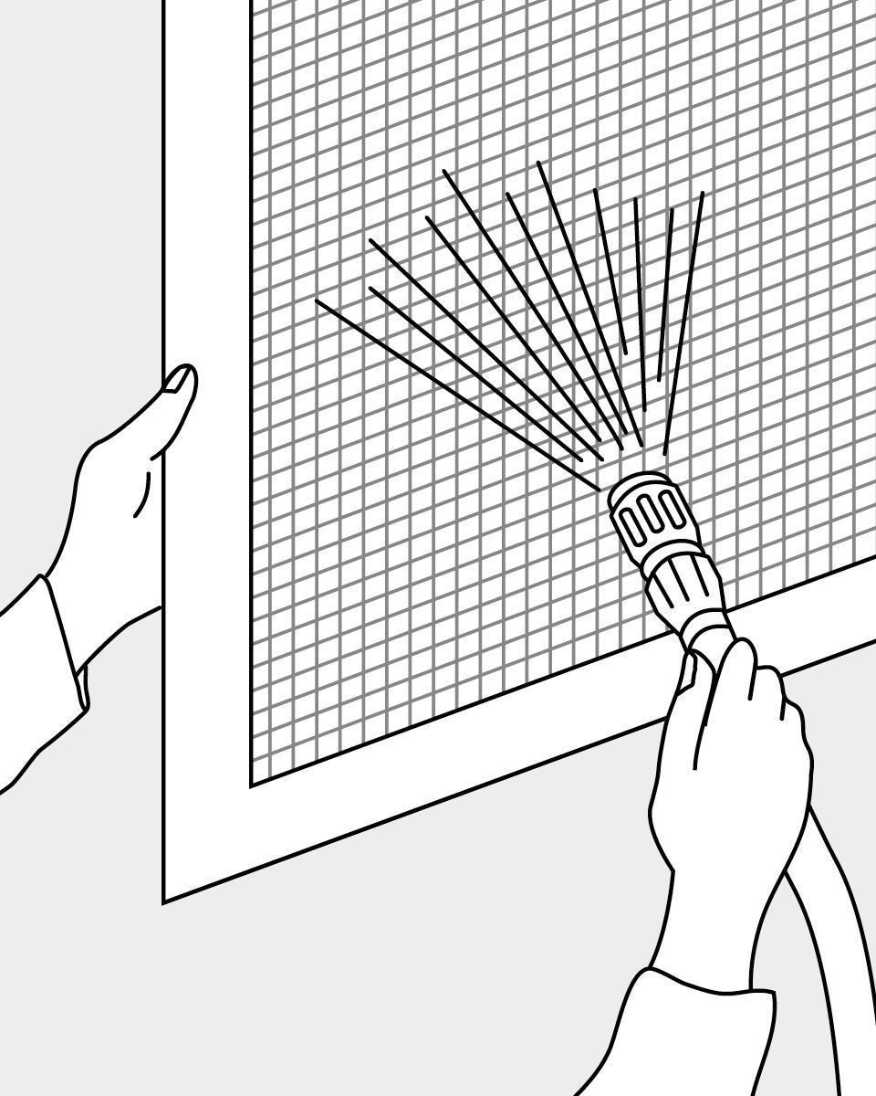 Insektenschutz reinigen durch abspritzen