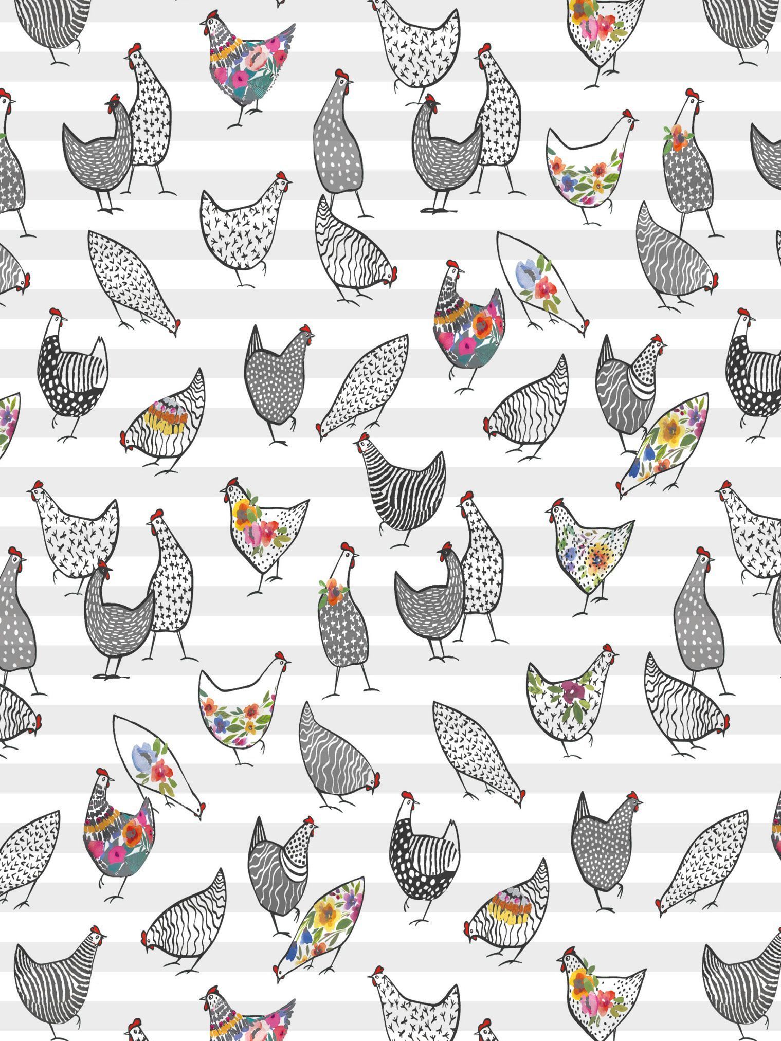 Hühner Stoffmuster Plissee Teba