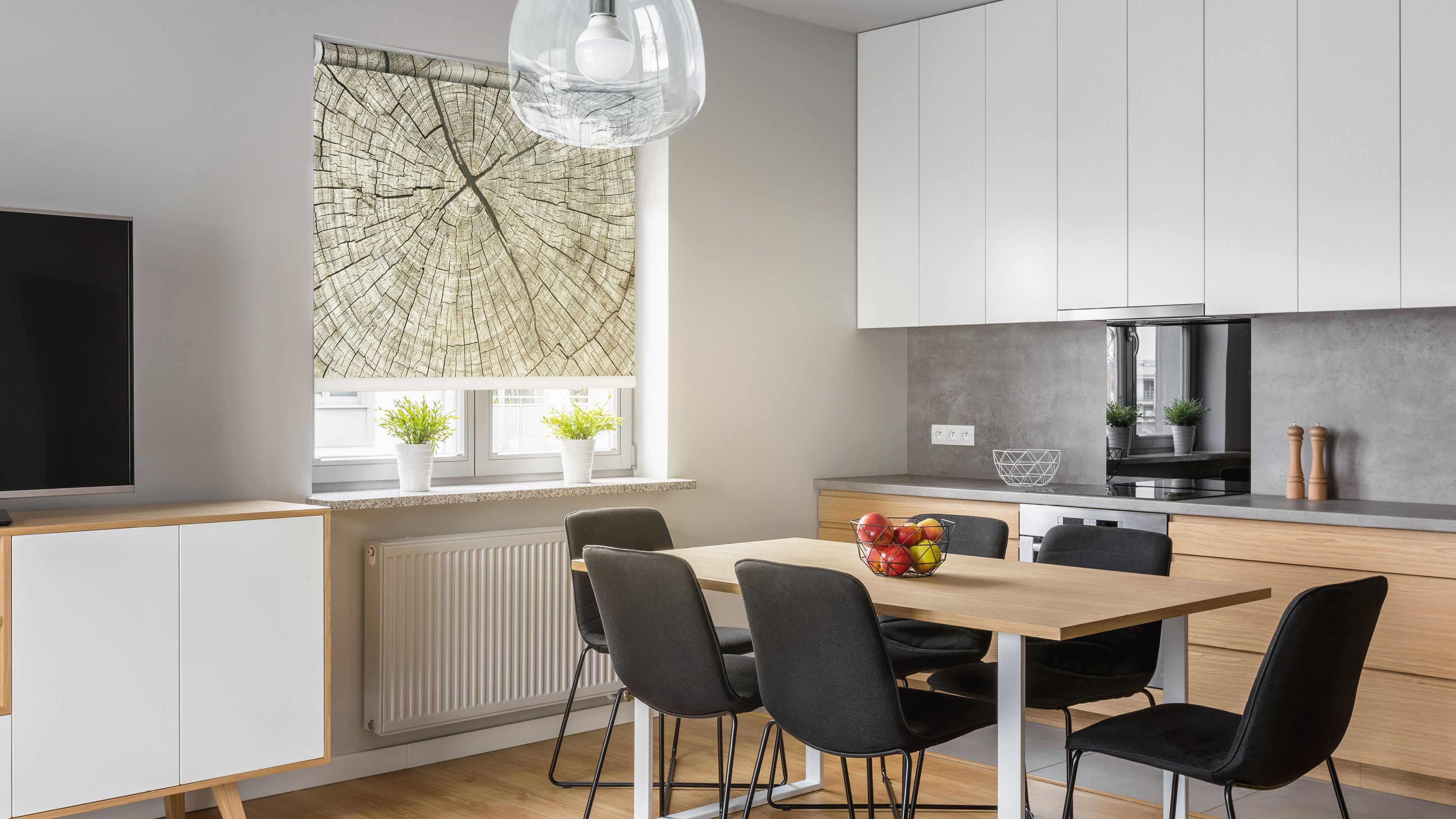 Teba Rollo Esszimmer mit Baumstamm Optik