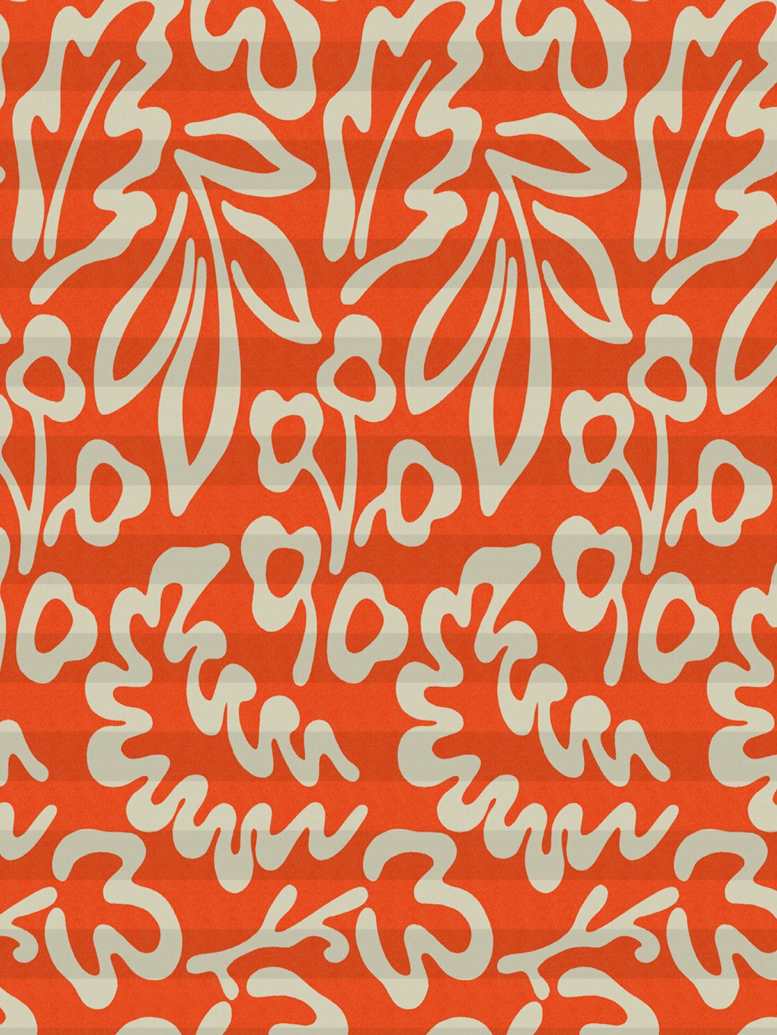 Teba Plissee beiges florales Dessin auf orangenem Grund