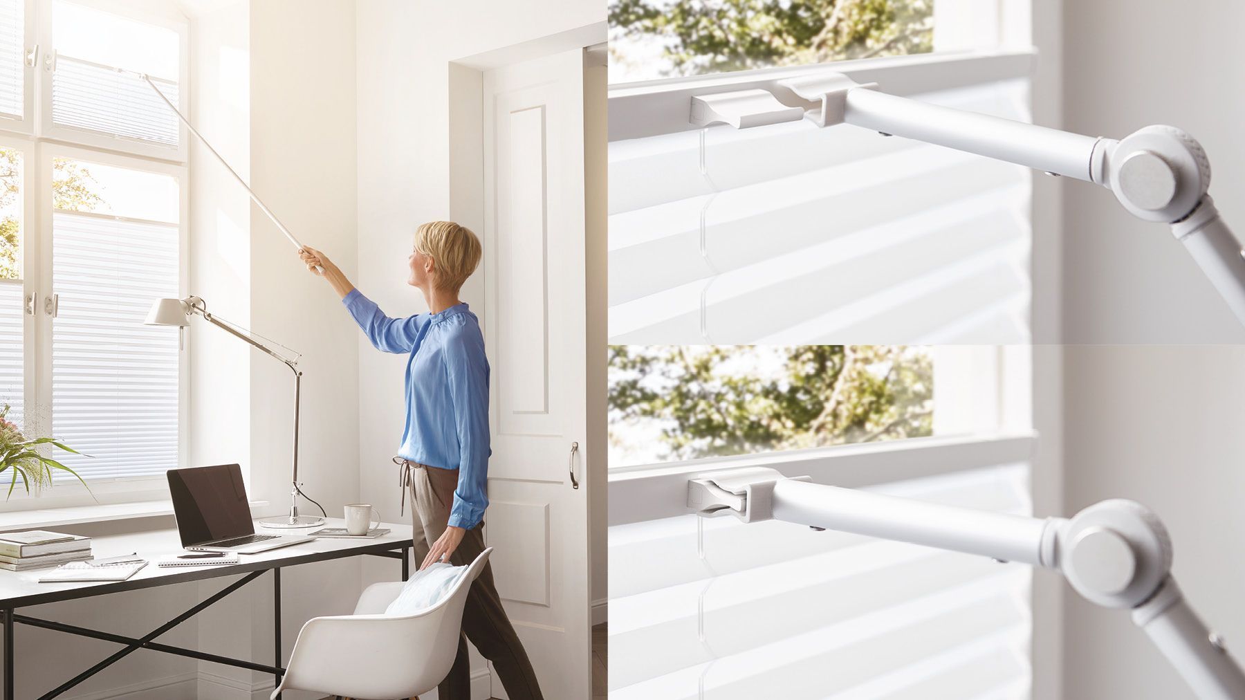 Frau im Büro weißer Bediengiff