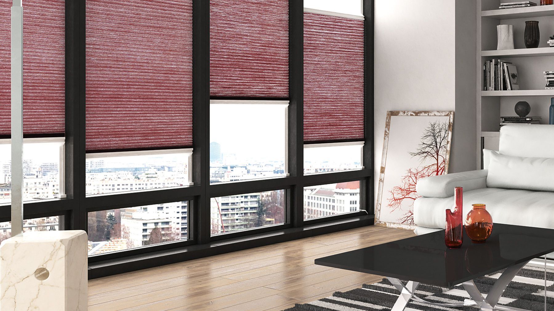 Wohnzimmer mit Teba DUETTE Wabenplissee