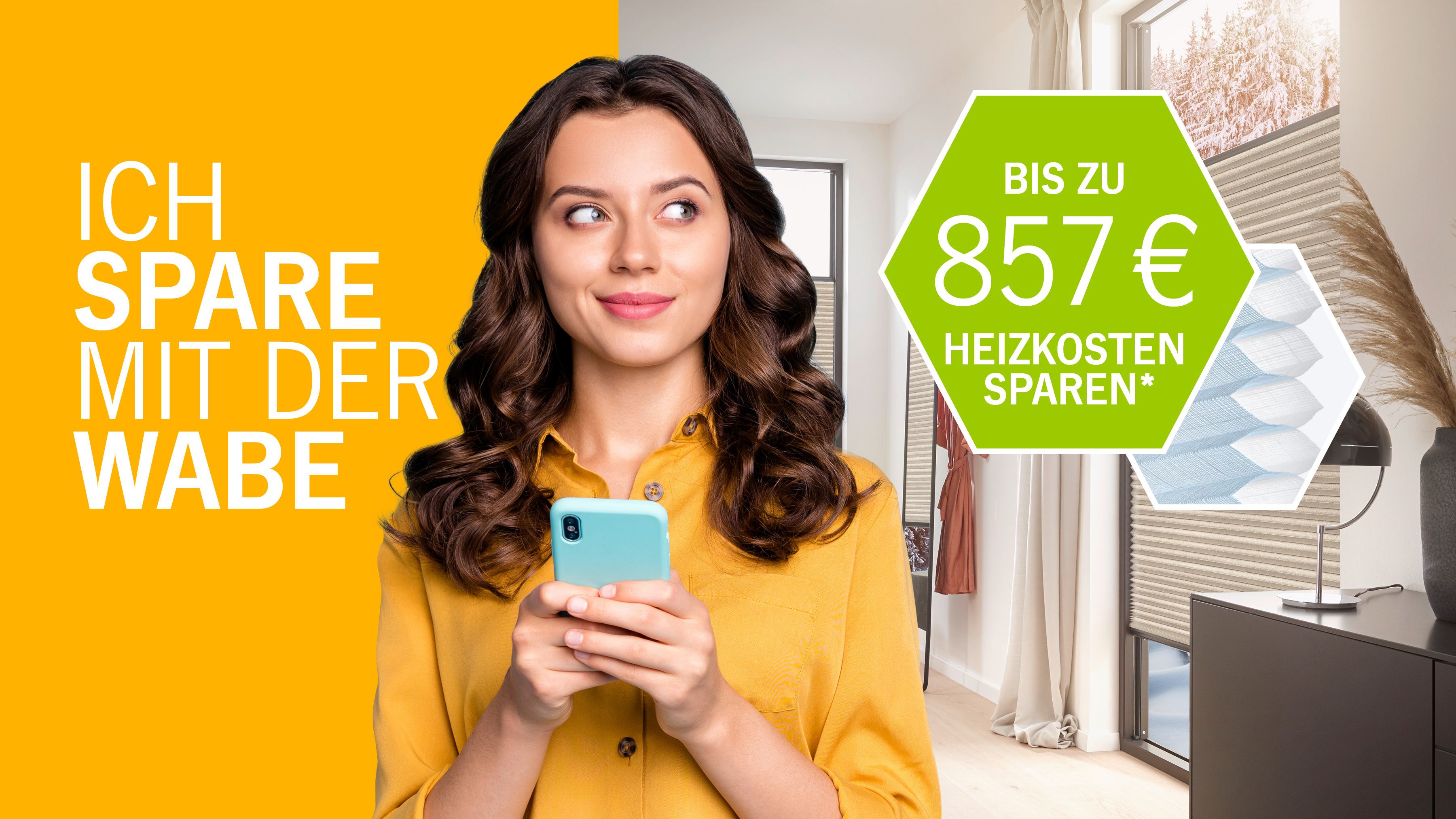 Frau spart durch Wärmeschutz mit dem Teba Wabenplisee